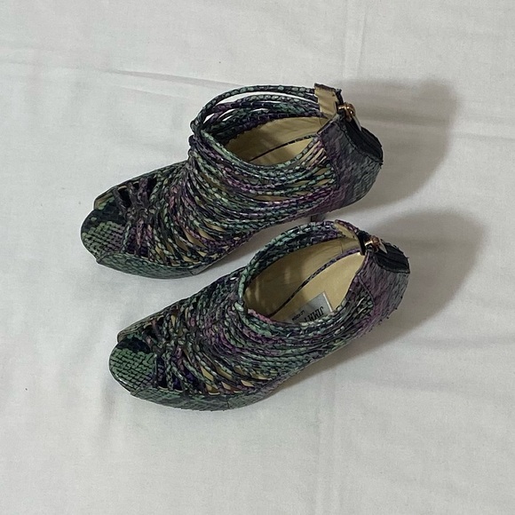 JimmyChoo Two Tone Python Leather Quaker Elaphe Open Toe Sandals Size 37.5